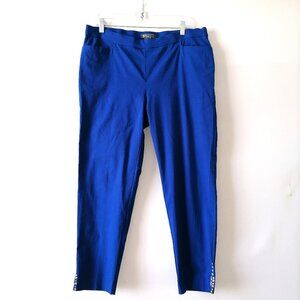 89th & Madison Womens Blue Mid Rise Flat Front Rhineston Ankle Pants Size 16